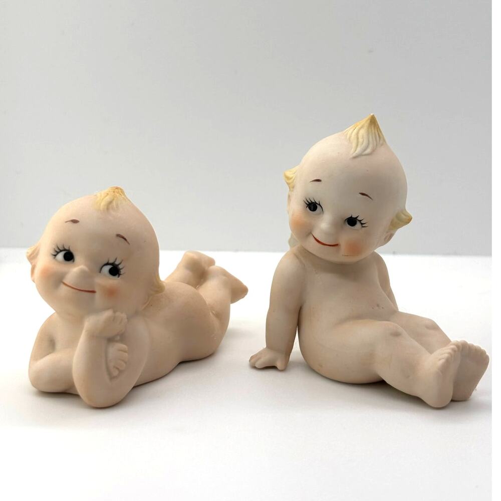 Adorable Vintage 1985 Jesco Rose O'Neill Porcelain Kewpie Dolls, 2 Figurines